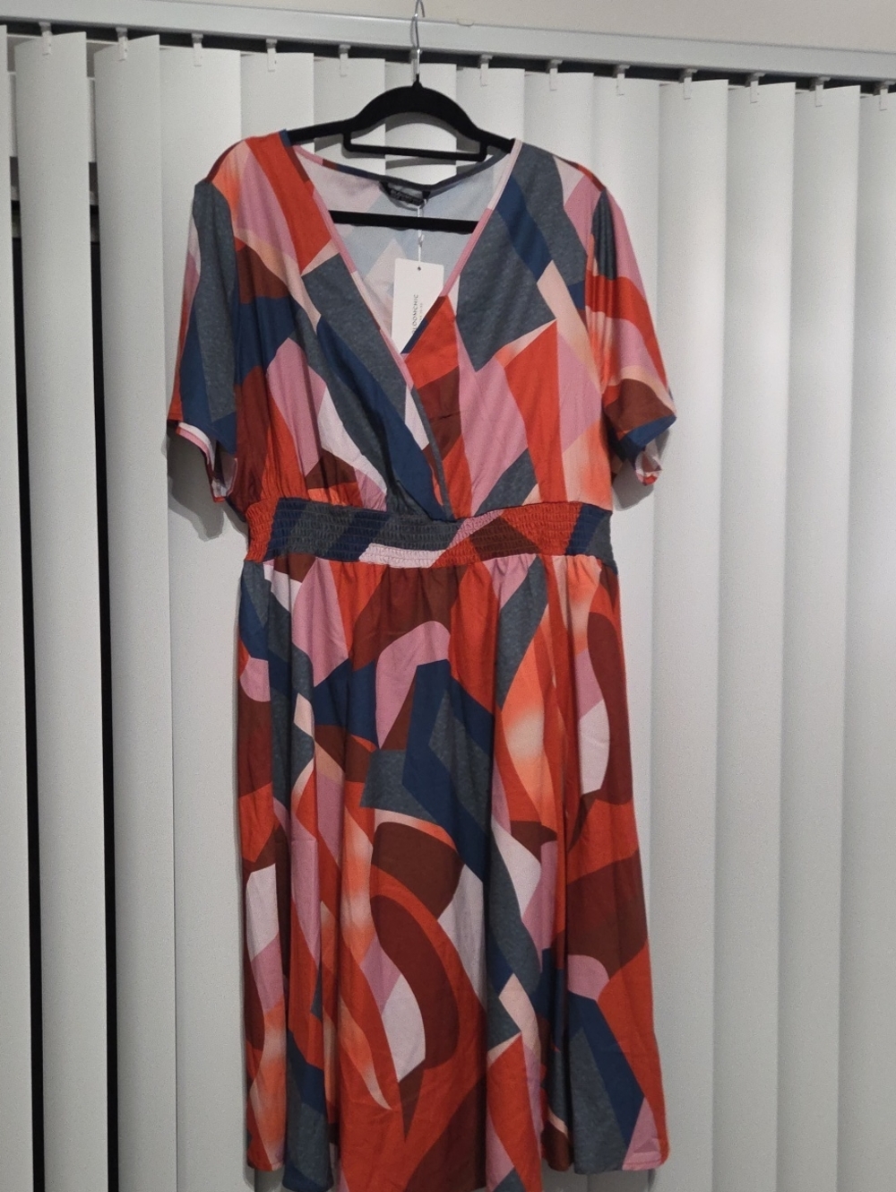 Abstract Print Wrap-Style Women’s Dress — Red Multi